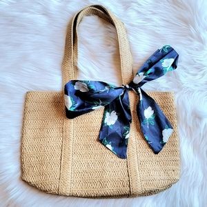 Elegant Tan Tote Bag with Floral Bow